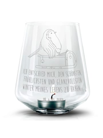 Mr. & Mrs. Panda Glas Windlicht Rotkehlchen Schlitten mit Spruch in Transparent