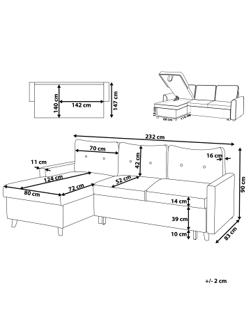 Beliani Ecksofa FLAKK in Grau/Braun - (W) 232 x (H) 90 x (L) 147 cm