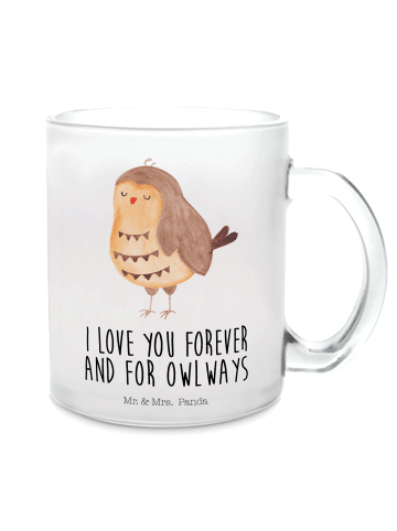 Mr. & Mrs. Panda Trinkbecher Eule Zufrieden mit Spruch in Transparent