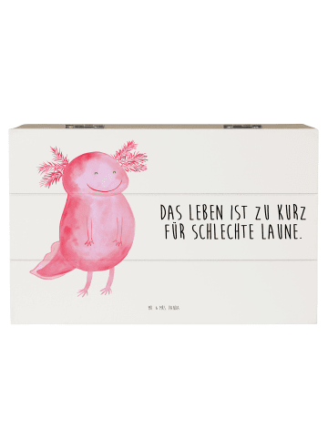 Mr. & Mrs. Panda Holzkiste Axolotl Glücklich mit Spruch in Weiß