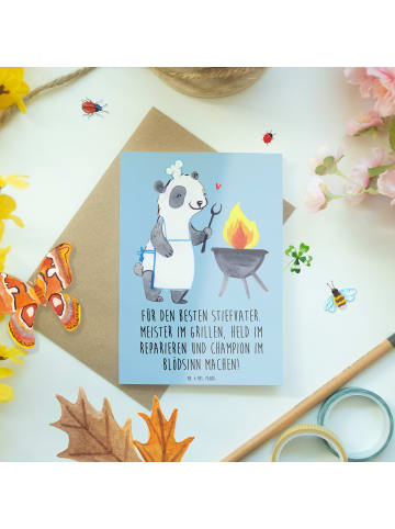Mr. & Mrs. Panda Grußkarte Bester Stiefvater mit Spruch in Blau Pastell