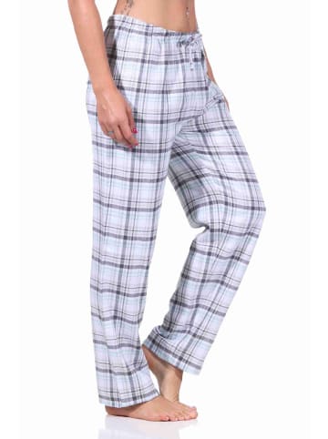 NORMANN Flanell Schlafanzug Hose kariert Baumwolle - 70823 in türkis