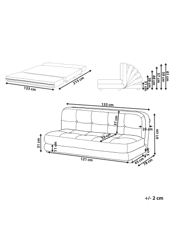 Beliani 2-Sitzer Sofa ESBJERG in Weiß/Braun - (W) 133 x (H) 61 x (L) 78 cm