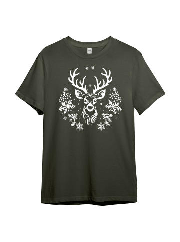 PAULGOS Herren T-Shirt, Weihnachtshirsch in Olive