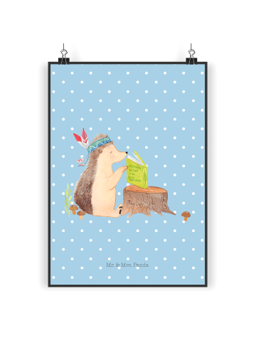 Mr. & Mrs. Panda Poster Igel Federschmuck ohne Spruch in Blau Pastell