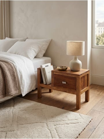 KADIMA DESIGN Nachttisch MUMBAI Massiv-Holz Nacht-Kommode 40 cm hoch