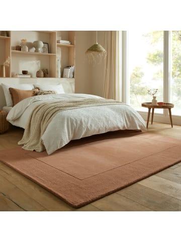 KADIMA DESIGN Wollteppich Uni-Design mit Bordüre, rutschfest, 100% Wolle Teppich in Orange