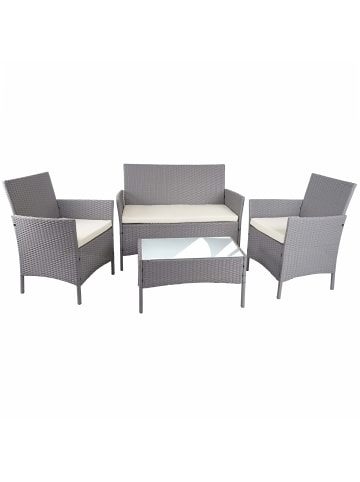 MCW Gartengarnitur D82, Sitzgruppe Lounge-Set, Grau mit Kissen creme