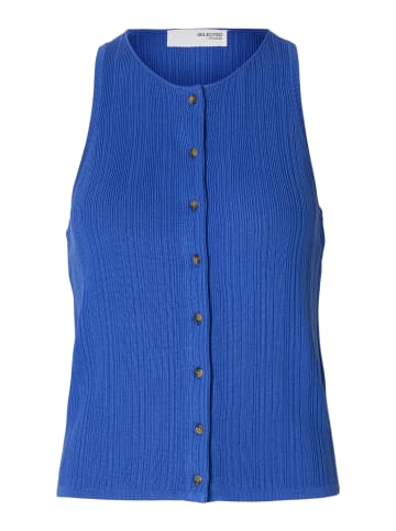 SELECTED FEMME Knit Button Top in Dazzling Blue