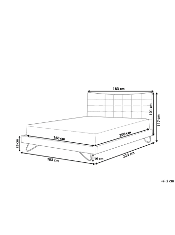 Beliani Doppelbett LANNION in Grau/Schwarz - (W) 183 x (H) 117 x (L) 223 cm