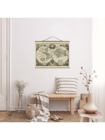 WALLART Stoffbild - Vintage Weltkarte Antike Illustration in Creme-Beige