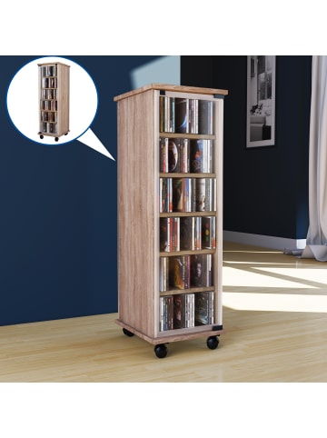 VCM Holz CD DVD Stand Regal Schrank Valenza Glastür in Sonoma-Eiche (Sägerau)