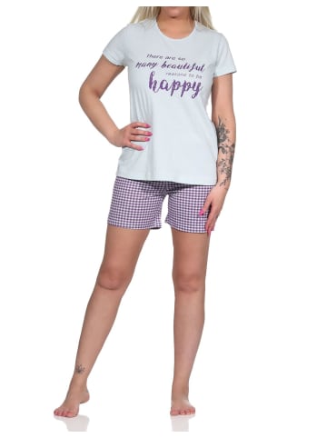 NORMANN Shorty Pyjama kurzeSchlafanzug karierten Shorts - 74595 in blau