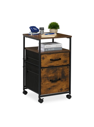 relaxdays Rollcontainer in Braun/ Schwarz - (B)40 x (H)68 x (T)40 cm