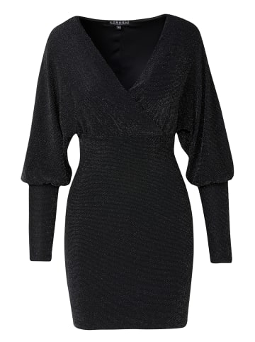 KOROSHI Kurzes Mini-Wickelkleid mit langen Ärmeln in SCHWARZ