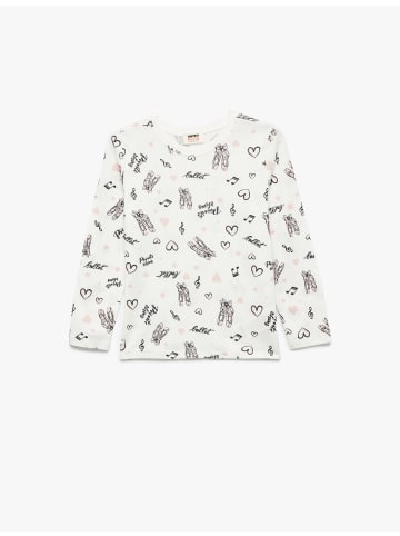 KOTON TSHIRT LS in Ekru Gemustert