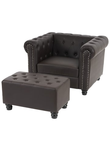 MCW Luxus Sessel Chesterfield, Runde Füße, braun mit Ottomane