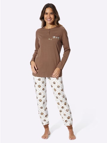 Sieh an! Schlafanzug in braun-ecru-bedruckt