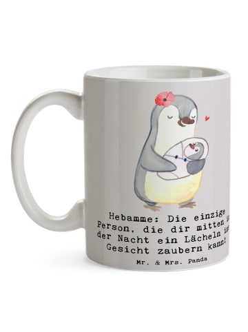 Mr. & Mrs. Panda Pott Hebamme Lächeln mit Spruch in Grau Pastell