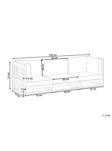 Beliani Gartensofa TRANI in Braun/Grau/Beige - (W) 235 x (H) 72 x (L) 75 cm