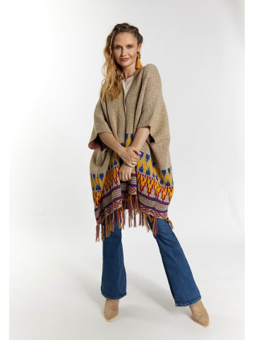 usha FESTIVAL Damen Strickponcho in Hellbeige Mehrfarbig