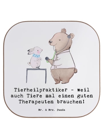 Mr. & Mrs. Panda Holzuntersetzer Tierheilpraktiker mit Spruch in Weiß