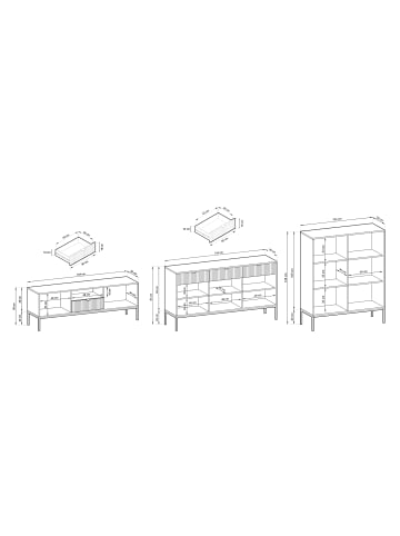 Feldmann-Wohnen Wohnzimmer-Set Nova Grau / Schwarz 3-teilig