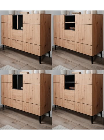Furn.Design Kommode Eiche Artisan, schwarz 120 cm, Sideboard mit viel Stauraum