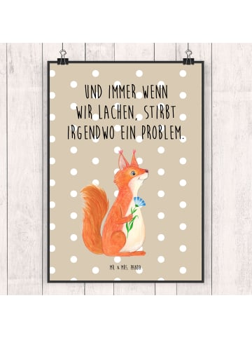 Mr. & Mrs. Panda Poster Eichhörnchen Blume mit Spruch in Beige Pastell