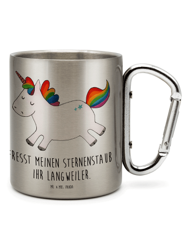 Mr. & Mrs. Panda Becher Einhorn Happy mit Spruch in Silber