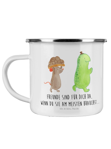 Mr. & Mrs. Panda Camping Emaille Tasse Schildkröte Maus mit Spruch in Weiß