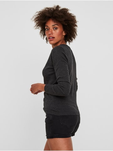 Vero Moda Feinstrick Pullover Struktur Rundhals Longsleeve VMCARE in Dunkelgrau