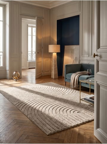 KADIMA DESIGN Hochflorteppich 3D Bögen Boho Waschbar Wohnzimmer in Beige