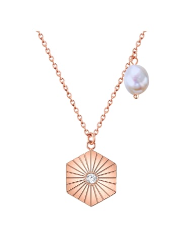Valero Pearls Halskette Edelstahl Preciosa Süßwasser-Zuchtperle in roségold