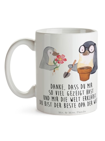 Mr. & Mrs. Panda Trinkbecher Pinguin Opa Blumen pflanzen mit Spruch in Weiß