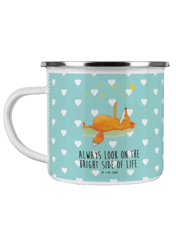 Mr. & Mrs. Panda Camping Emaille Tasse Fuchs Sterne mit Spruch in Türkis Pastell