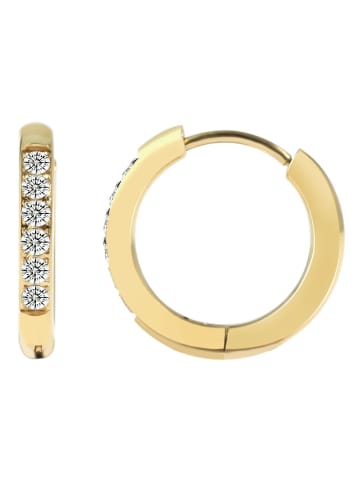 Adeliás Damen Ohrringe – Klappcreole aus Edelstahl mit Strass Steinchen in gold