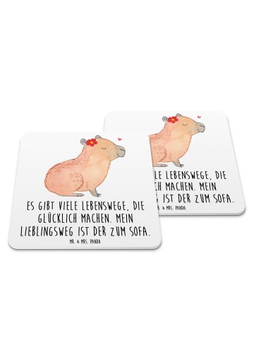 Mr. & Mrs. Panda Untersetzer für Gläser Capybara Blume mit Spruch in Weiß