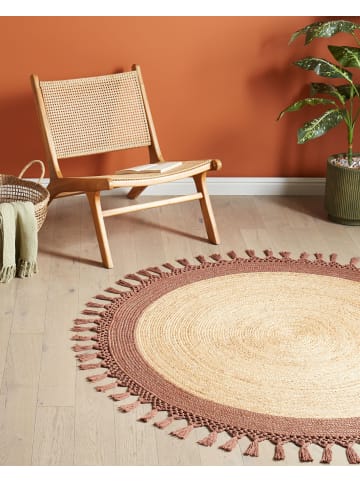 Beliani Geflochtener Teppich MARTS in Beige/Braun - (W) 140 x (L) 140 cm
