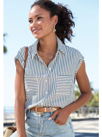 Vivance Kurzarmbluse in creme-blau gestreift