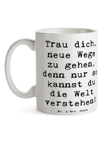 Mr. & Mrs. Panda Kaffeetasse Spruch Unbekannte Orte erkunden mit... in Weiß