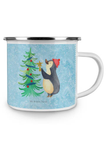 Mr. & Mrs. Panda Camping Emaille Tasse Pinguin Weihnachtsbaum oh... in Eisblau