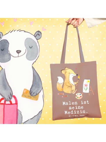 Mr. & Mrs. Panda Strandtasche Fuchs  Malen mit Spruch in Braun Pastell
