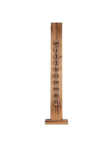 näve LED-Holz-Dekoleuchte "WILLKOMMEN" in braun - (L)18cm x (B)10cm x (H)82cm