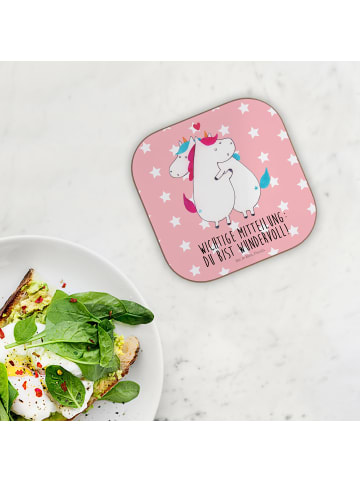 Mr. & Mrs. Panda Glasuntersetzer Einhorn Mitteilung mit Spruch in Rot Pastell