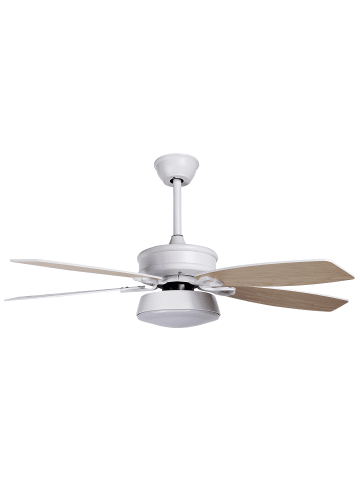 Beliani Deckenventilator mit Licht LOGAN in Weiß/Heller Holzfarbton