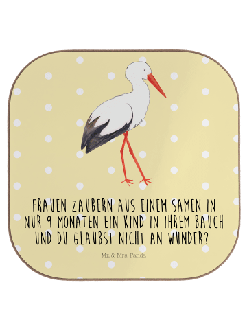 Mr. & Mrs. Panda Untersetzer Storch mit Spruch in Gelb Pastell