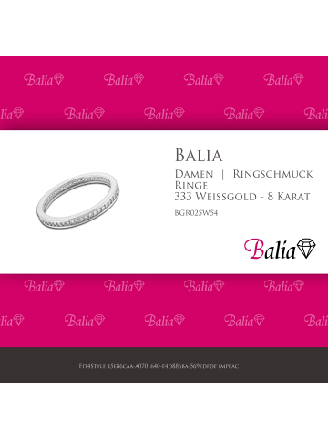 BALIA 333 Weißgold - 8 Karat Damen Ringe 1-reihig Zirkonia Fingerring 54 (17,2)