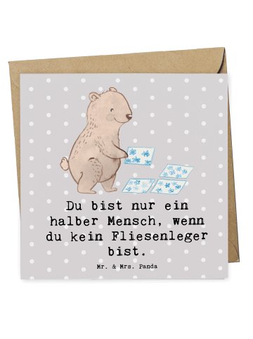 Mr. & Mrs. Panda Klappkarte Fliesenleger Herz mit Spruch in Grau Pastell
