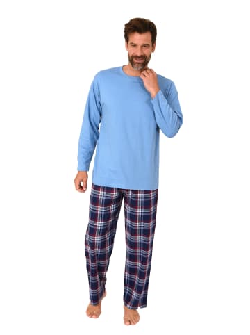 NORMANN Schlafanzug lang Pyjama FlanellHose Karo - 88236 in hellblau